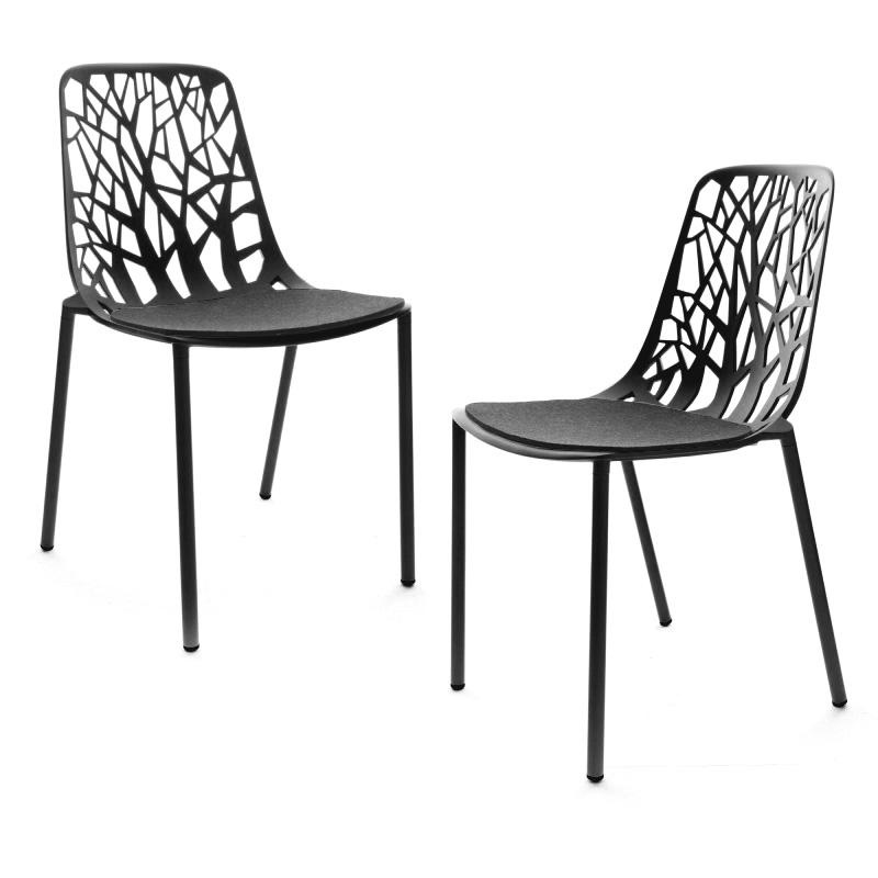 Fast - Forest - 2 chaises de jardin coussins incl. - noir/peint par poudrage/avec 2 galettes d'assise anthracite